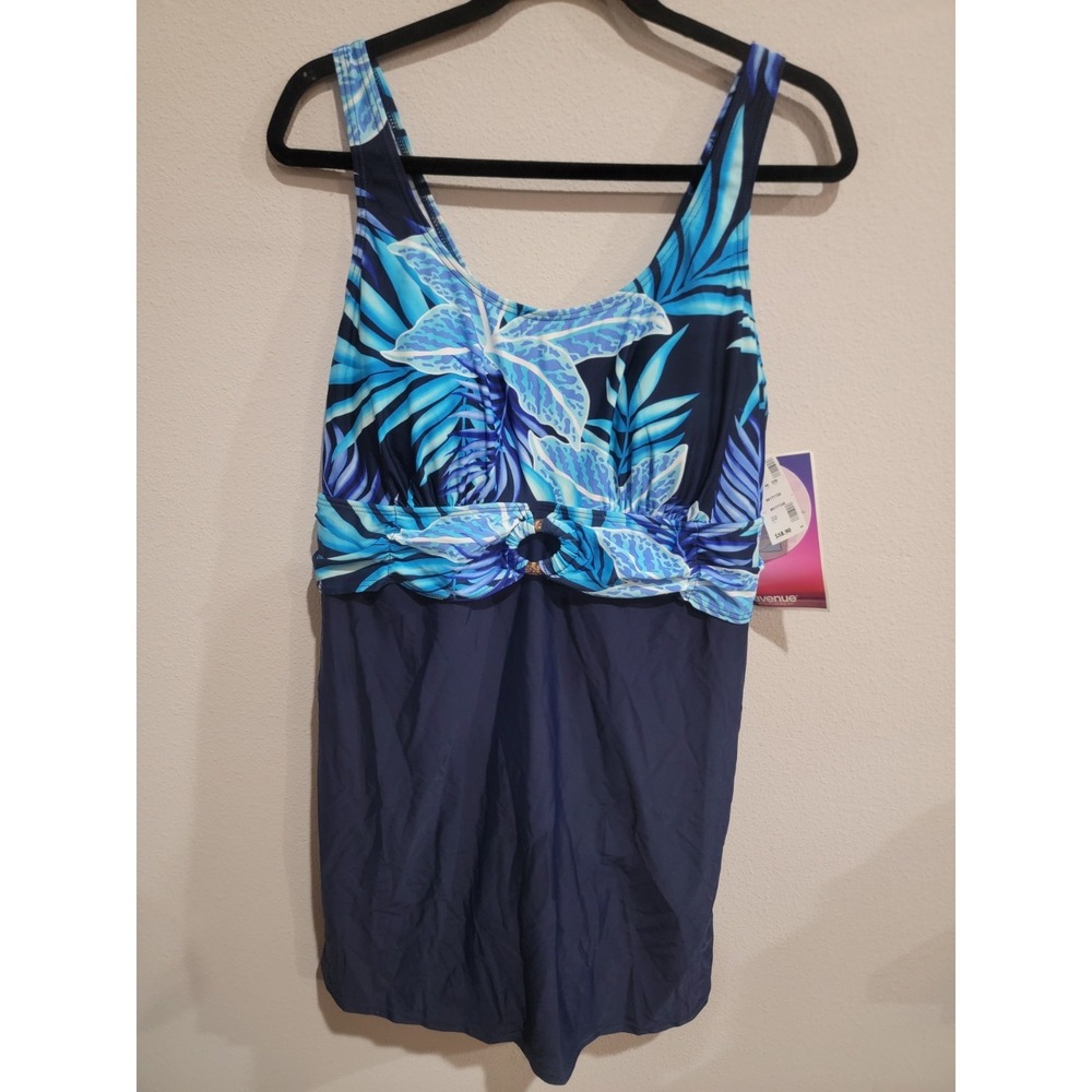 NWT Avenue Womens Swim Dress Plus Size 22 Blue Hawaiian One Piece Swim Suit